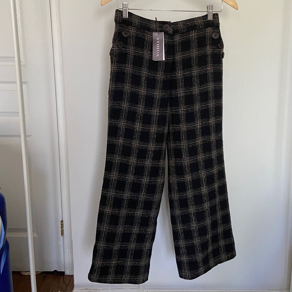 Vintage Black and Brown Plaid Pinstripe Fancy Pants